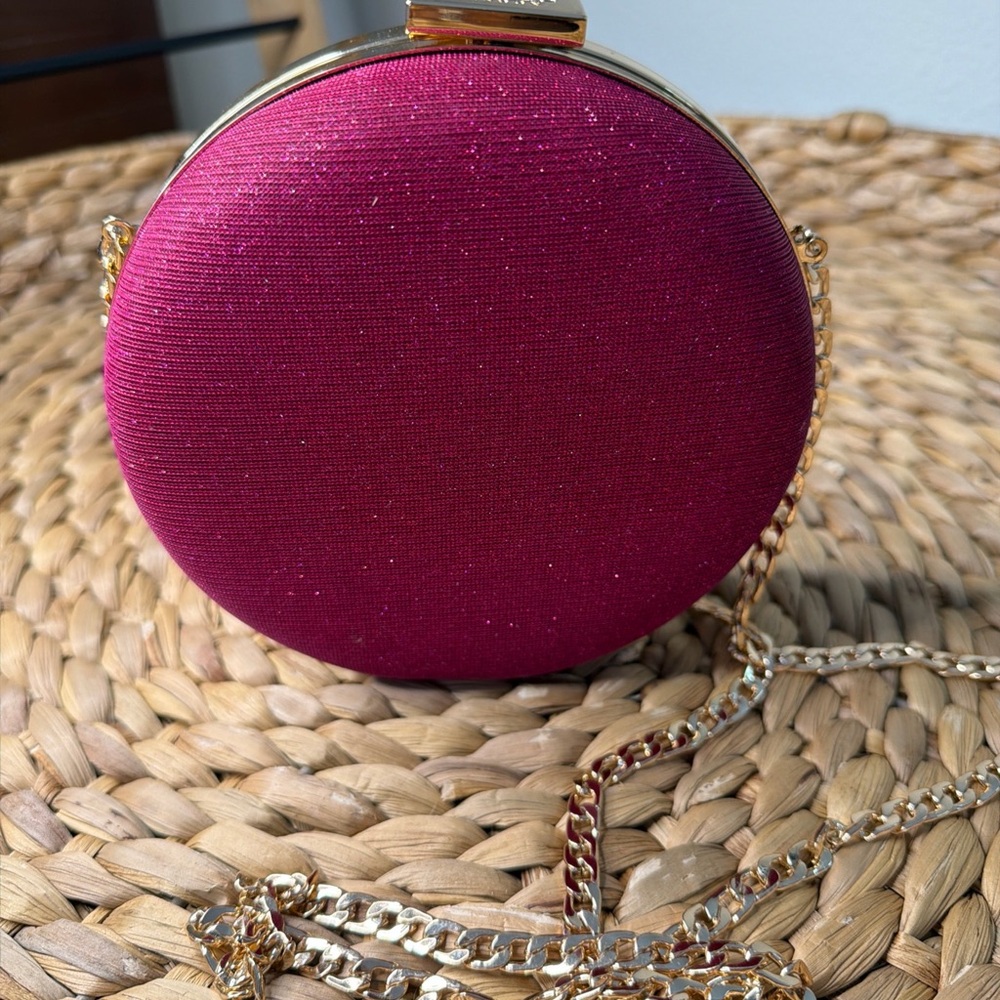 Dune London Elegant Pink Round Clutch with Gold Chain